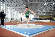 23 March 2013; Shane Joyce, Cushinstown A.C., Co. Meath, in action during the Boy's U17 Shot Putt event. Woodie’s DIY AAI Juvenile Indoor U12- U19 Championships, Athlone Institute of Technology Arena, Athlone, Co. Westmeath. Picture credit: Tomas Greally / SPORTSFILE