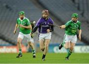 23 March 2013; Dave Hattie, Fingal, in action against Karl Kehoe, left, and Barry Smyth, Fermanagh. Allianz Hurling League, Division 3A, Fingal v Fermanagh, Croke Park, Dublin. Picture credit: Daire Brennan / SPORTSFILE