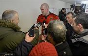 23 March 2013; Munster's Paul O'Connell speaks to journalists after the game. Celtic League 2012/13, Round 18, Munster v Connacht, Musgrave Park, Cork. Picture credit: Diarmuid Greene / SPORTSFILE