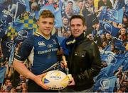 23 March 2013; Leinster's Ian Madigan is presented with the most valued player award by Geoff Lyons, The Herald. Celtic League 2012/13, Round 18, Leinster v Glasgow Warriors, RDS, Ballsbridge, Dublin. Picture credit: Stephen McCarthy / SPORTSFILE