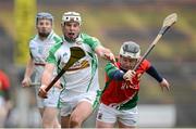 24 March 2013; Stephen Lambert, London, in action against Adrian Brennan, Mayo. Allianz Hurling League, Division 2B, Mayo v London. Elverys MacHale Park, Castlebar, Co. Mayo. Picture credit: Stephen McCarthy / SPORTSFILE