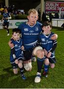 23 March 2013; Leinster captain Leo Cullen with match day mascots Dara Hickey, age 8, from Tullamore, Co. Offaly, left, and Luke Kelly, age 10, from Galway City. Celtic League 2012/13, Round 18, Leinster v Glasgow Warriors, RDS, Ballsbridge, Dublin. Picture credit: Stephen McCarthy / SPORTSFILE