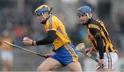 24 March 2013; Seadna Morey, Clare, in action against Ger Aylward, Kilkenny. Allianz Hurling League, Division 1A, Clare v Kilkenny, Cusack Park, Ennis, Co. Clare. Picture credit: Diarmuid Greene / SPORTSFILE