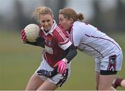 24 March 2013; Fiona Claffey, Westmeath, in action against Noelle Connolly, Galway. TESCO HomeGrown Ladies National Football League, Division 2, Round 5, Westmeath v Galway, Kinnegad, Co. Westmeath. Picture credit: Brian Lawless / SPORTSFILE