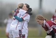 24 March 2013; Catriona Cormican, left, and Ger Conneely, Galway, celebrate after the match. TESCO HomeGrown Ladies National Football League, Division 2, Round 5, Westmeath v Galway, Kinnegad, Co. Westmeath. Picture credit: Brian Lawless / SPORTSFILE