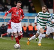 24 March 2013; Sean Brennan, Shelbourne, in action against Sean O'Connor, Shamrock Rovers. Airtricity League Premier Division, Shelbourne v Shamrock Rovers, Tolka Park, Dublin. Picture credit: David Maher / SPORTSFILE