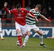 24 March 2013; Sean Brennan, Shelbourne, in action against Ronan Finn, Shamrock Rovers. Airtricity League Premier Division, Shelbourne v Shamrock Rovers, Tolka Park, Dublin. Picture credit: David Maher / SPORTSFILE
