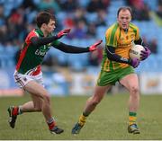 24 March 2013; Colm McFadden, Donegal, in action against Ger Cafferkey, Mayo. Allianz Football League, Division 1, Mayo v Donegal, Elverys MacHale Park, Castlebar, Co. Mayo. Picture credit: Stephen McCarthy / SPORTSFILE