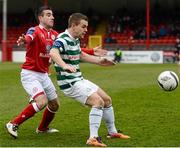 24 March 2013; Shane Robinson, Shamrock Rovers, in action against Robert Bayly, Shelbourne. Airtricity League Premier Division, Shelbourne v Shamrock Rovers, Tolka Park, Dublin. Picture credit: David Maher / SPORTSFILE