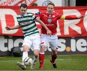24 March 2013; Ciaran Kilduff, Shamrock Rovers, in action against Ian Ryan, Shelbourne. Airtricity League Premier Division, Shelbourne v Shamrock Rovers, Tolka Park, Dublin. Picture credit: David Maher / SPORTSFILE