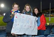 23 March 2013; Leinster supporters, from left, Eva Cullen, Amy Skinner and Aisling McMullen, from Rathdrum, Co. Wicklow, ahead of the game. Celtic League 2012/13, Round 18, Leinster v Glasgow Warriors, RDS, Ballsbridge, Dublin. Picture credit: Matt Browne / SPORTSFILE