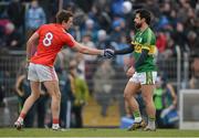 24 March 2013; Aidan Walsh, Cork, shakes hands with Paul Galvin, Kerry, after the final whistle. Allianz Football League, Division 1, Kerry v Cork, Austin Stack Park, Tralee, Co. Kerry. Picture credit: Brendan Moran / SPORTSFILE