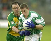 1 June 2003; Ronan McCabe, Fermanagh, in action against Donegal's Damien Diver. Bank of Ireland Ulster Senior Football Championship, Fermanagh v Donegal, Brewster Park, Enniskillen, Co. Fermanagh. Picture credit; Damien Eagers / SPORTSFILE *EDI*