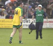 1 June 2003; Brendan Devenney, Donegal, walks off he pitch after picking up an injury. Bank of Ireland Ulster Senior Football Championship, Fermanagh v Donegal, Brewster Park, Enniskillen, Co. Fermanagh. Picture credit; Damien Eagers / SPORTSFILE *EDI*