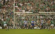 1 June 2003; Eoin Foley, Limerick, watches as his penalty is saved by Waterford golakeeper Stephen Brenner and Fergal Hartley, right. Guinness Munster Senior Hurling Championship, Limerick v Waterford, Semple Stadium, Thurles, Co. Tipperary. Picture credit; Brendan Moran / SPORTSFILE *EDI*
