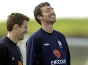 10 June 2003; Republic of Ireland players Gary Breen and Kevin Kilbane, left, in jovial mood during squad training. Malahide Football Club, Malahide, Co. Dublin. Picture credit; David Maher / SPORTSFILE *EDI*