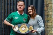 31 October 2017; WBA World Lightweight Champion Katie Taylor, with fan Kevin Gaffney, from Dublin city, at a press conference at the Irish Film Institute, in Temple Bar, Dublin. Photo by Brendan Moran/Sportsfile