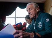 25 March 2013; Republic of Ireland manager Giovanni Trapattoni speaking to the media during a press conference ahead of their side's 2014 FIFA World Cup, Group C, qualifier match against Austria on Tuesday. Republic of Ireland Squad Press Conference, Grand Hotel, Malahide, Co. Dublin. Picture credit: David Maher / SPORTSFILE