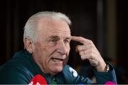 25 March 2013; Republic of Ireland manager Giovanni Trapattoni speaking to the media during a press conference ahead of their side's 2014 FIFA World Cup, Group C, qualifier match against Austria on Tuesday. Republic of Ireland Squad Press Conference, Grand Hotel, Malahide, Co. Dublin. Picture credit: David Maher / SPORTSFILE