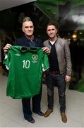 26 March 2013; Republic of Ireland's Robbie Keane meets Morrissey, former frontman of The Smiths, ahead of the game. Aviva Stadium, Lansdowne Road, Dublin. Picture credit: David Maher / SPORTSFILE