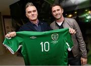 26 March 2013; Republic of Ireland's Robbie Keane meets Morrissey, former frontman of The Smiths, ahead of the game. Aviva Stadium, Lansdowne Road, Dublin. Picture credit: David Maher / SPORTSFILE