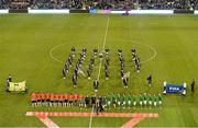 26 March 2013; The Arannmore Island Pipe Band play the National Anthem before the game. 2014 FIFA World Cup Qualifier, Group C, Republic of Ireland v Austria, Aviva Stadium, Lansdowne Road, Dublin. Picture credit: Brendan Moran / SPORTSFILE