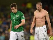 26 March 2013; Jonathan Walters, right, and Sean St. Ledger, Republic of Ireland, after the final whistle. 2014 FIFA World Cup Qualifier, Group C, Republic of Ireland v Austria, Aviva Stadium, Lansdowne Road, Dublin. Picture credit: David Maher / SPORTSFILE