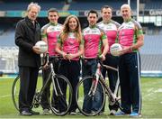 27 March 2013; A host of top GAA and Ladies Gaelic Football stars, along with 2012 World Track Cycling bronze medallist Caroline Ryan, joined forces in Croke Park today to officially launch the Race The Rás charity cycle. This is the third year of the race with almost 150 amateur cyclists and a host of current and former GAA stars lining up to bike across Ireland from May 19th to May 26th. All money raised will go to the National Breast Cancer Research Institute. For more information visit www.racetheras.com. In attendance are, from left, Micheal O Muircheartagh, Mayo footballer Jason Doherty, Dublin ladies football vice captain Sinead Finnegan, Donegal footballer Mark McHugh, Ireland International Rules manager Paul Earley, former Dublin footballer Paul Clarke. 2013 Race the Rás Charity Cycle Launch, Croke Park, Dublin. Picture credit: Brendan Moran / SPORTSFILE