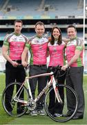 27 March 2013; A host of top GAA and Ladies Gaelic Football stars, along with 2012 World Track Cycling bronze medallist Caroline Ryan, joined forces in Croke Park today to officially launch the Race The Rás charity cycle. This is the third year of the race with almost 150 amateur cyclists and a host of current and former GAA stars lining up to bike across Ireland from May 19th to May 26th. All money raised will go to the National Breast Cancer Research Institute. For more information visit www.racetheras.com. In attendance are, from left, former Dublin footballer Barry Cahill, Race the Rás founder Eamonn O Muircheartaigh, 2012 World Track Cycling bronze medallist Caroline Ryan and former Meath footballer Bernard Flynn. 2013 Race the Rás Charity Cycle Launch, Croke Park, Dublin. Picture credit: Brendan Moran / SPORTSFILE