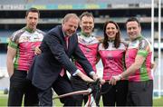 27 March 2013; A host of top GAA and Ladies Gaelic Football stars, along with 2012 World Track Cycling bronze medallist Caroline Ryan, joined forces in Croke Park today to officially launch the Race The Rás charity cycle. This is the third year of the race with almost 150 amateur cyclists and a host of current and former GAA stars lining up to bike across Ireland from May 19th to May 26th. All money raised will go to the National Breast Cancer Research Institute. For more information visit www.racetheras.com. In attendance are, from left, former Dublin footballer Barry Cahill, Professor Michael Kerin, Medical Director, National Breast Cancer Research Institute, Race the Rás founder Eamonn O Muircheartaigh, 2012 World Track Cycling bronze medallist Caroline Ryan and former Meath footballer Bernard Flynn. 2013 Race the Rás Charity Cycle Launch, Croke Park, Dublin. Picture credit: Brendan Moran / SPORTSFILE