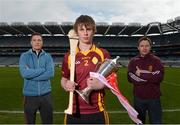 28 March 2013; At the launch of Masita Ireland as the new competition sponsor of the GAA All-Ireland Post Primary Schools Championships are Kevin Kenny, from Kilkenny CBS, centre, with Kilkenny hurler Matthew Ruth, team mentor, left, and Niall Tyrrell, manager. Kilkenny CBS will take on Dungarvan Colleges in the Masita GAA All-Ireland Post Primary Schools A Colleges Final. Croke Park, Dublin. Picture credit: Brian Lawless / SPORTSFILE