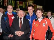 23 March 2013; The President of Ireland Michael D. Higgins with Alan Coyne, Westmeath, Gordon Glynn, Ardrahan, Galway, and Enda Kilcaid, Maryland, Westmeath, at the GAA Annual Congress 2013. The Venue, Limavady Road, Derry. Picture credit: Ray McManus / SPORTSFILE