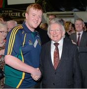 23 March 2013; The President of Ireland Michael D. Higgins with Ciaran Flynn, Meath, at the GAA Annual Congress 2013. The Venue, Limavady Road, Derry. Picture credit: Ray McManus / SPORTSFILE