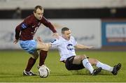 28 March 2013; Stephen Quigley, Drogheda United, in action against Tiarnan Mulvenna, Dundalk. Airtricity League Premier Division, Dundalk v Drogheda United, Oriel Park, Dundalk, Co. Louth. Photo by Sportsfile