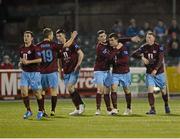 28 March 2013; Graham Rusk, second from right, Drogheda United, is congratulated by team-mates after scoring his side's first goal. Airtricity League Premier Division, Dundalk v Drogheda United, Oriel Park, Dundalk, Co. Louth. Photo by Sportsfile