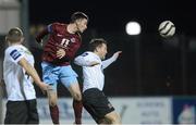 28 March 2013; Ryan Brennan, Drogheda United, heads in his side's second goal despite the efforts of Mark Rossiter, Dundalk. Airtricity League Premier Division, Dundalk v Drogheda United, Oriel Park, Dundalk, Co. Louth. Photo by Sportsfile