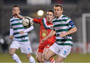 29 March 2013; Shane Robinson, Shamrock Rovers, in action against Gearoid Morrissey, Cork City. Airtricity League Premier Division, Shamrock Rovers v Cork City, Tallaght Stadium, Tallaght, Co. Dublin. Picture credit: Matt Browne / SPORTSFILE