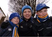 30 March 2013; Leinster supporters, from left, Daniel, aged 7, Emmet and Phillip, aged 11, from Lucan, at the game. Celtic League 2012/13, Round 19, Leinster v Ulster, RDS, Ballsbridge, Dublin. Photo by Sportsfile