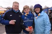 30 March 2013; Leinster supporters, from left, Harry, Aidan and Graine Mooney, from Firhouse, at the game. Celtic League 2012/13, Round 19, Leinster v Ulster, RDS, Ballsbridge, Dublin. Photo by Sportsfile