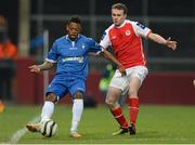 30 March 2013; Patrick Nzuzi, Limerick, in action against Conan Byrne, St. Patrick’s Athletic. Airtricity League Premier Division, Limerick FC v St. Patrick’s Athletic, Thomond Park, Limerick. Picture credit: Diarmuid Greene / SPORTSFILE