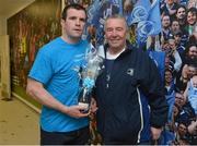30 March 2013; Shane Jennings, Leinster, is presented with the Most Valued Player award, sponsored by Bank of Ireland, by Tony Tighe, Donaghmede, Dublin, after he won a competition through fundraising for the Make-A-Wish foundation. Celtic League 2012/13, Round 19, Leinster v Ulster, RDS, Ballsbridge, Dublin. Picture credit: Brendan Moran / SPORTSFILE