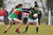 31 March 2013; Katie O'Brien, Meath, in action against Cara Cooke, Mayo. TESCO HomeGrown Ladies National Football League, Division 1, Round 6, Meath v Mayo, Boardsmill, Trim, Co. Meath. Picture credit: Brendan Moran / SPORTSFILE