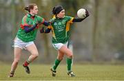 31 March 2013; Katie O'Brien, Meath, in action against Ciara McManamon, Mayo. TESCO HomeGrown Ladies National Football League, Division 1, Round 6, Meath v Mayo, Boardsmill, Trim, Co. Meath. Picture credit: Brendan Moran / SPORTSFILE