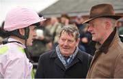 31 March 2013; Jockey Ruby Walsh speaking with trainer Willie Mullins after winning the Irish Stallion Farms European Breeders Fund Mares Novice Hurdle Championship Final on Annie Power. Fairyhouse Racecourse, Co. Meath. Picture credit: Barry Cregg / SPORTSFILE