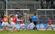 31 March 2013; Cork's Lorcan McLoughlin, supported by goalkeeper Anthony Nash, stops the penalty of Richie Hogan, Kilkenny. Allianz Hurling League, Division 1A, Kilkenny v Cork, Nowlan Park, Kilkenny. Picture credit: Brian Lawless / SPORTSFILE