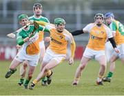 31 March 2013; Paul Shiels, Antrim, in action against Ciaran Slevin, Offaly. Allianz Hurling League, Division 1B, Antrim v Offaly, Casement Park, Belfast, Co. Antrim. Photo by Sportsfile