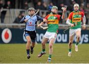 31 March 2013; Marty Kavanagh, Carlow, in action against Shane Durkin, Dublin. Allianz Hurling League, Division 1B, Dublin v Carlow, Parnell Park, Dublin. Picture credit: Tomas Greally / SPORTSFILE