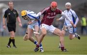 31 March 2013; Iarla Tannian, Galway, in action against Ray Barry, Waterford. Allianz Hurling League, Division 1A, Waterford v Galway. Walsh Park, Waterford. Picture credit: Stephen McCarthy / SPORTSFILE
