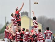 31 March 2013; Ivor Deverell, Tullamore, takes the ball in the lineout against John Fitzgerald and John Handbridge, Tullow. Provincial Towns Cup, Semi-Final, Tullow v Tullamore, Athy RFC, Athy, Co. Kildare. Picture credit: Matt Browne / SPORTSFILE