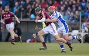31 March 2013; David Collins, Galway, in action against Seamus Prendergast, Waterford. Allianz Hurling League, Division 1A, Waterford v Galway. Walsh Park, Waterford. Picture credit: Stephen McCarthy / SPORTSFILE